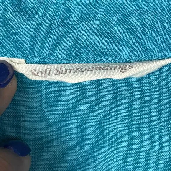 Soft Surroundings Women's size M Teal Linen Blend Tunic Shirt 3/4 Sleeve - Picture 4 of 7